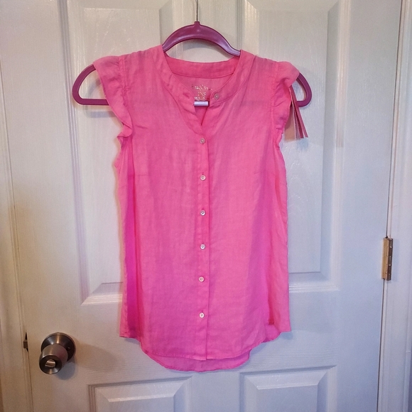 Lilly Pulitzer Briette Button Down Hot Pink Isle 100% Seacoast Linen XXS… - Picture 2 of 16